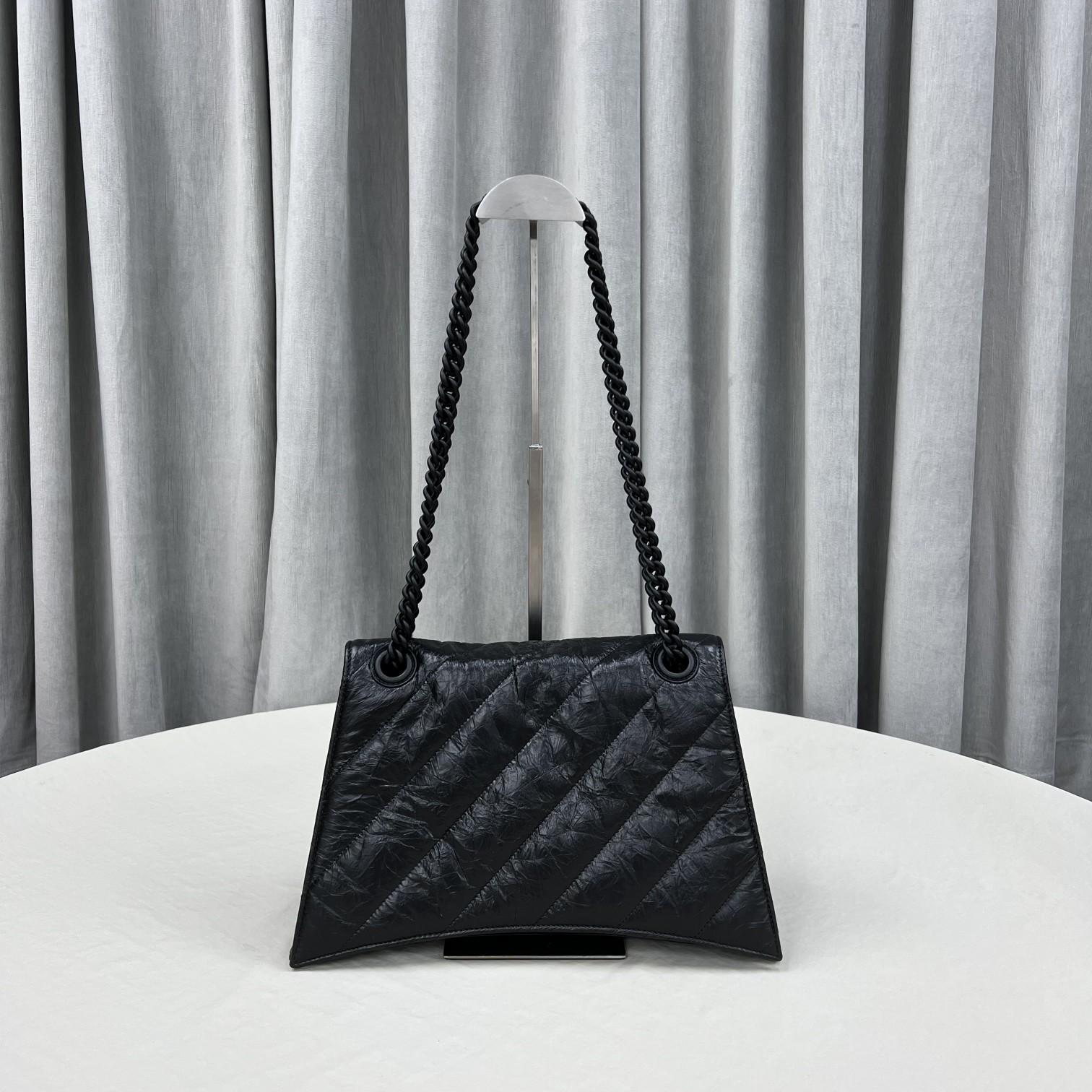 Balenciaga Women's Crush Medium Chain Bag Quilted In Black(31-20-12cm) - FashionPlug