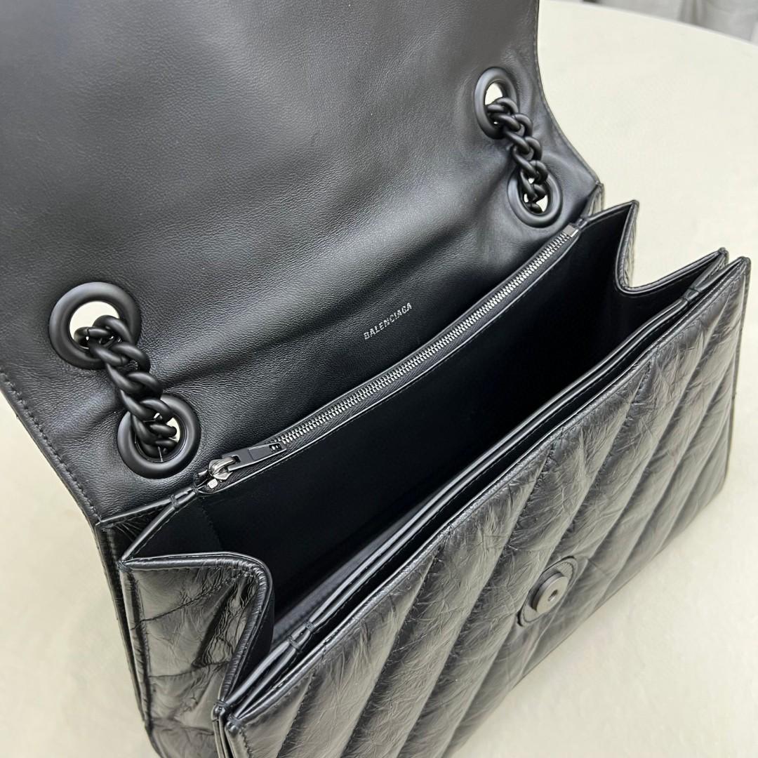 Balenciaga Women's Crush Medium Chain Bag Quilted In Black(31-20-12cm) - FashionPlug