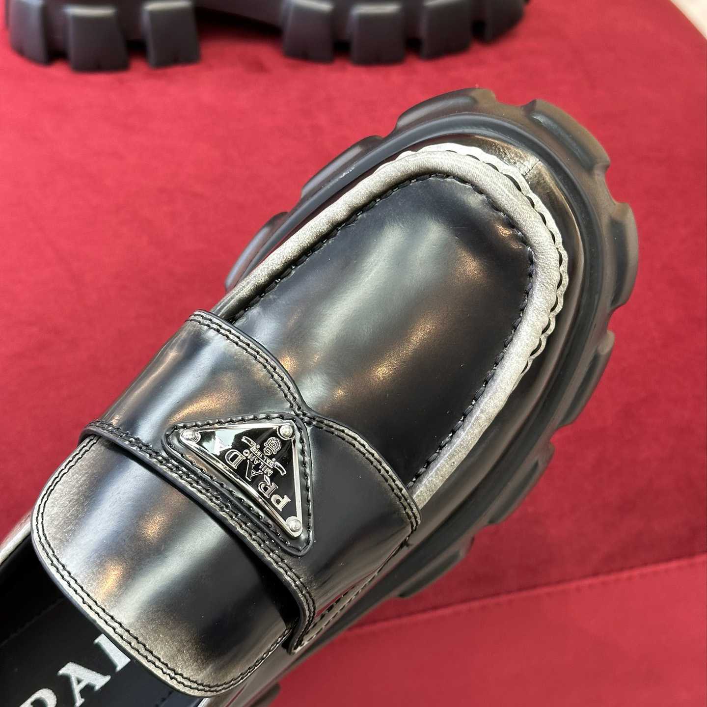 Prada Brushed Leather Monolith Loafers - FashionPlug