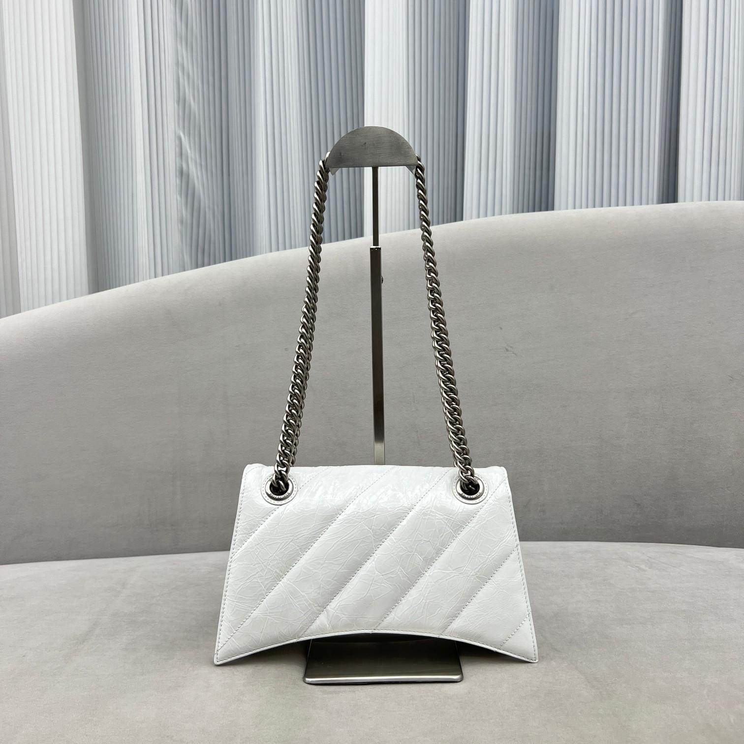 Balenciaga Women's Crush Small Chain Bag Quilted In Optic White(25-15-9.5cm) - FashionPlug