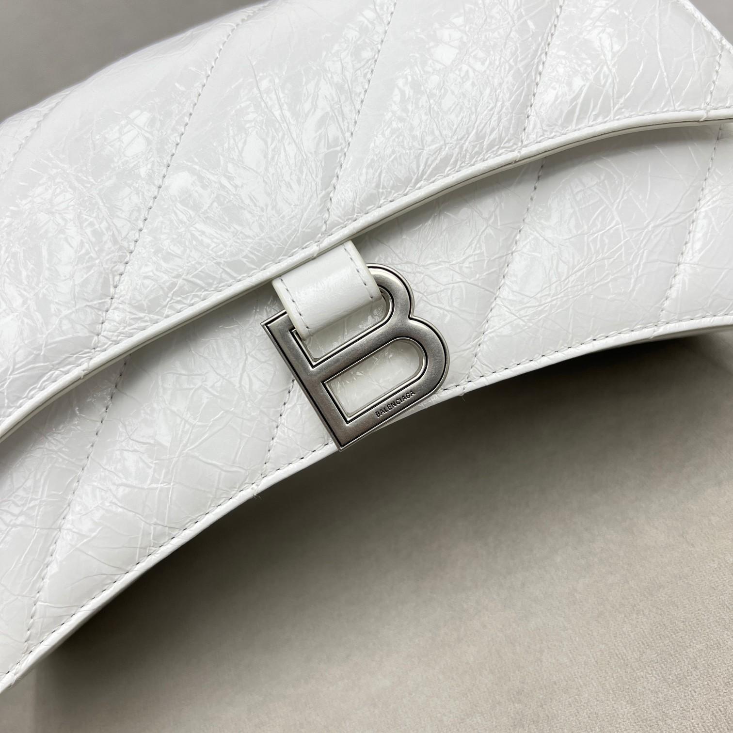 Balenciaga Women's Crush Small Chain Bag Quilted In Optic White(25-15-9.5cm) - FashionPlug