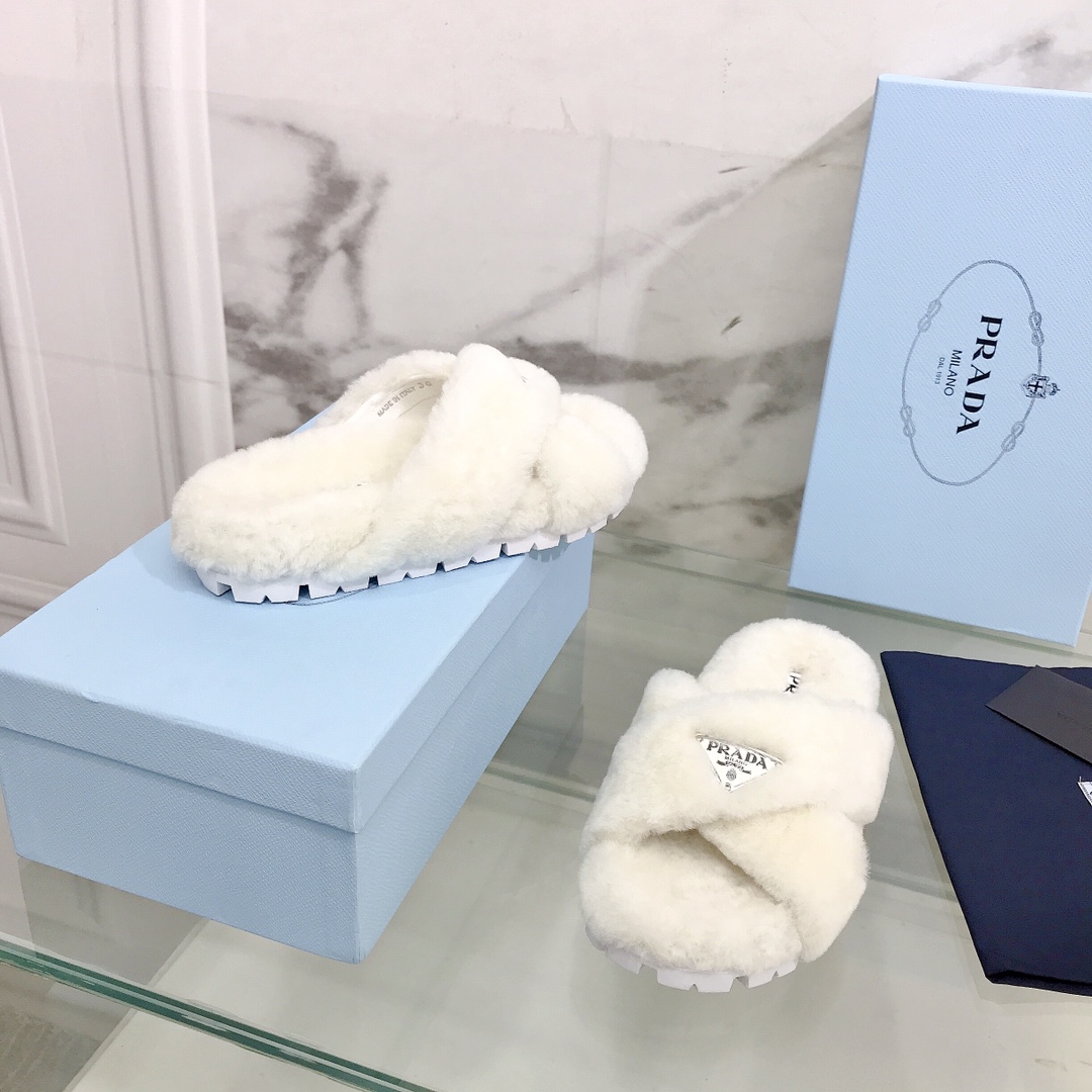 Prada Shearling Sandals - FashionPlug