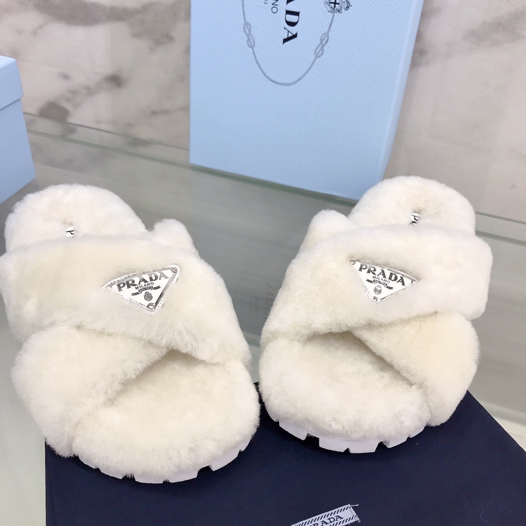 Prada Shearling Sandals - FashionPlug