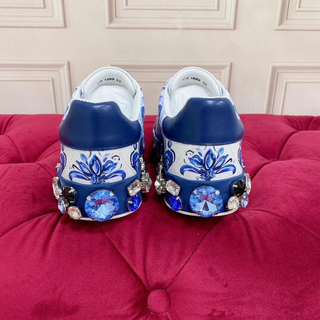 Dolce & Gabbana Majolica-Print Calfskin Portofino Sneakers - FashionPlug