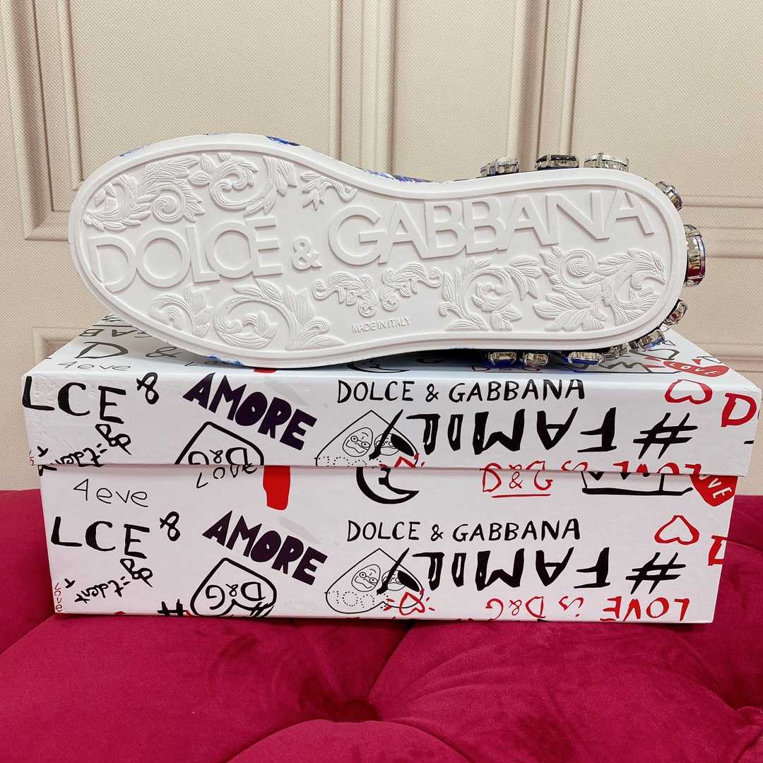 Dolce & Gabbana Majolica-Print Calfskin Portofino Sneakers - FashionPlug