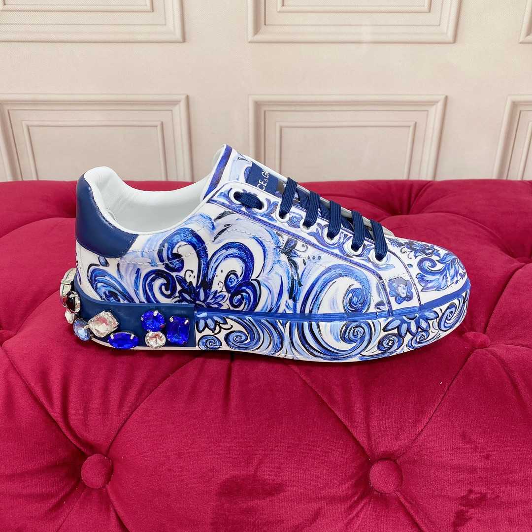 Dolce & Gabbana Majolica-Print Calfskin Portofino Sneakers - FashionPlug