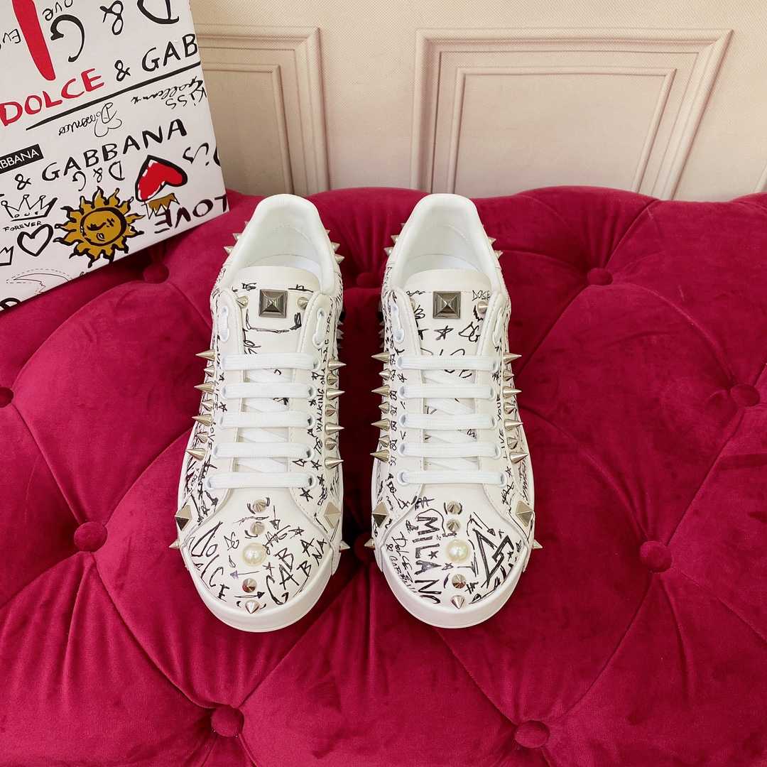 Dolce & Gabbana Calfskin Nappa Portofino Sneakers With Studs - FashionPlug