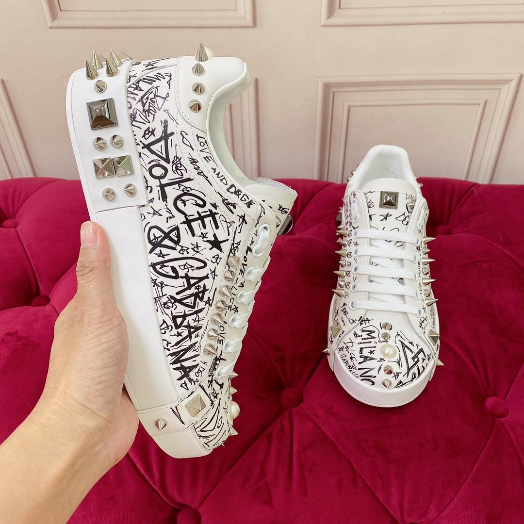 Dolce & Gabbana Calfskin Nappa Portofino Sneakers With Studs - FashionPlug
