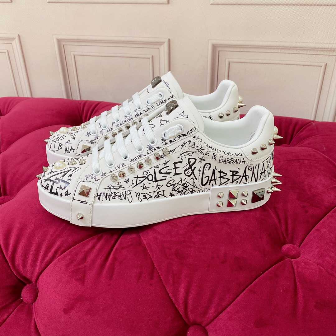 Dolce & Gabbana Calfskin Nappa Portofino Sneakers With Studs - FashionPlug
