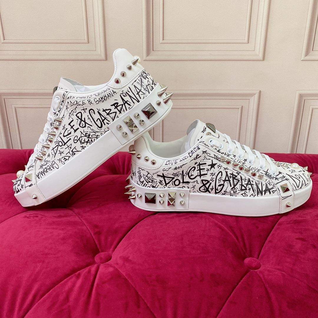Dolce & Gabbana Calfskin Nappa Portofino Sneakers With Studs - FashionPlug