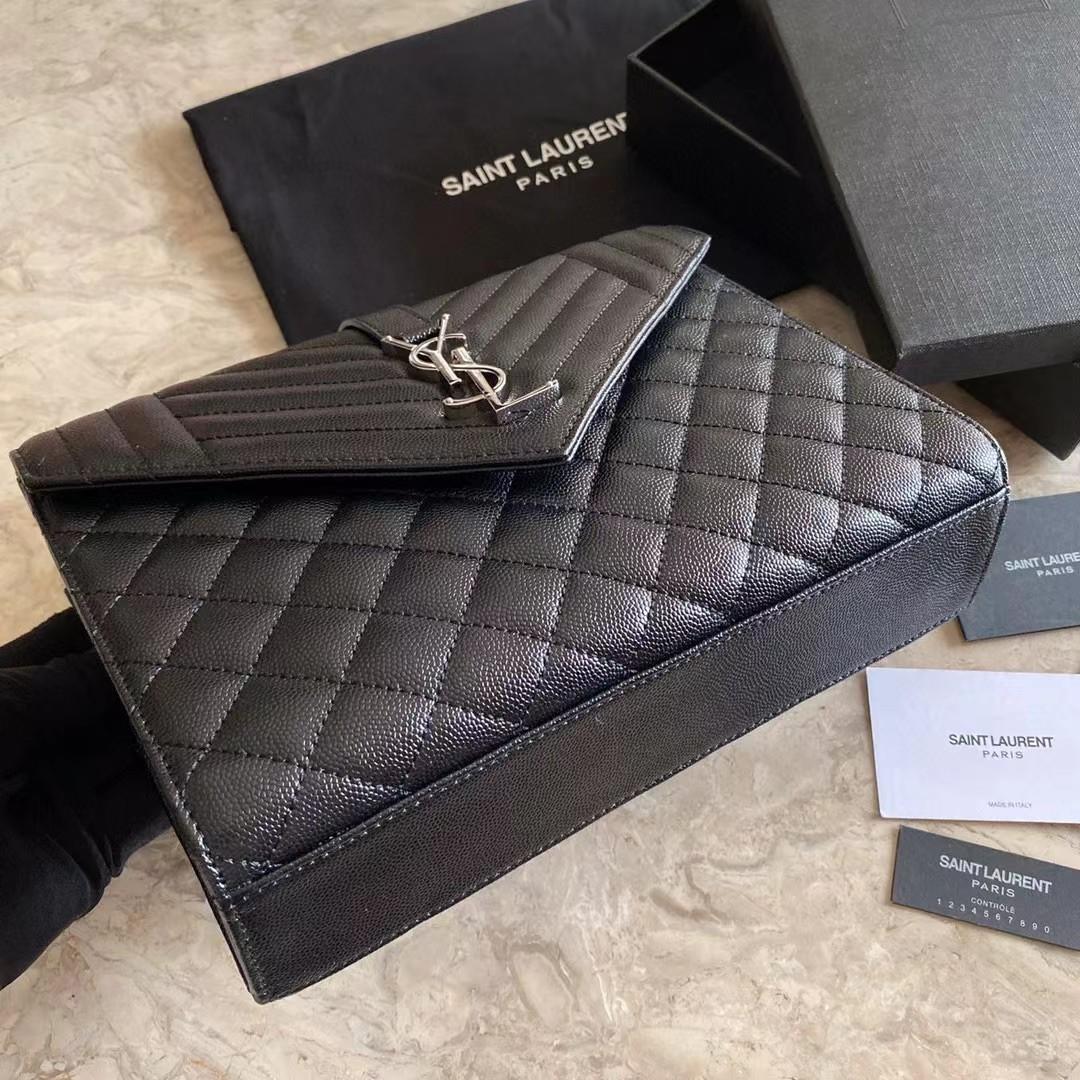 Saint Laurent Envelope Medium Chain Bag In Mix Matelasse Grain De Poudre Embossed Leather - FashionPlug