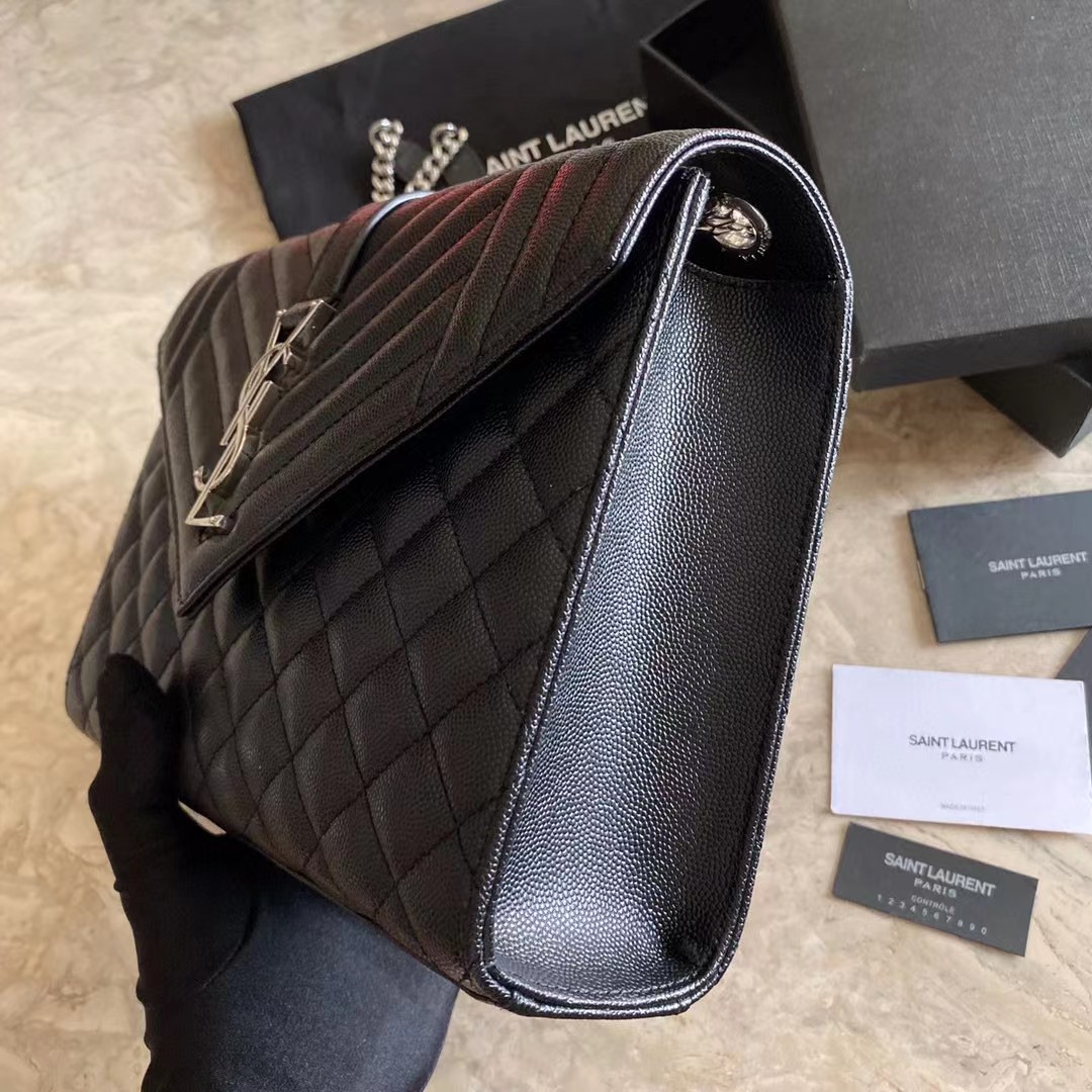 Saint Laurent Envelope Medium Chain Bag In Mix Matelasse Grain De Poudre Embossed Leather - FashionPlug