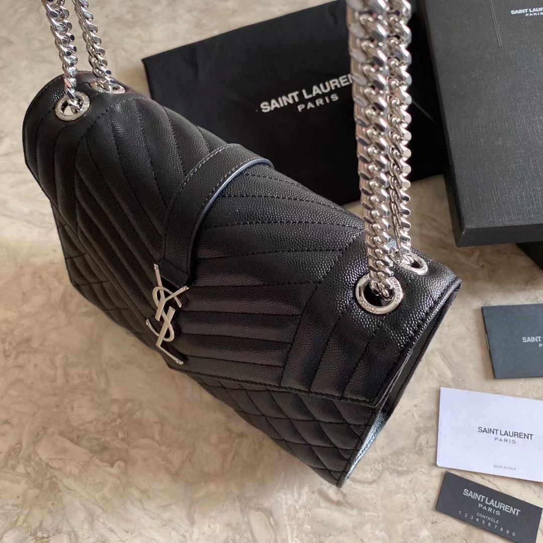 Saint Laurent Envelope Medium Chain Bag In Mix Matelasse Grain De Poudre Embossed Leather - FashionPlug