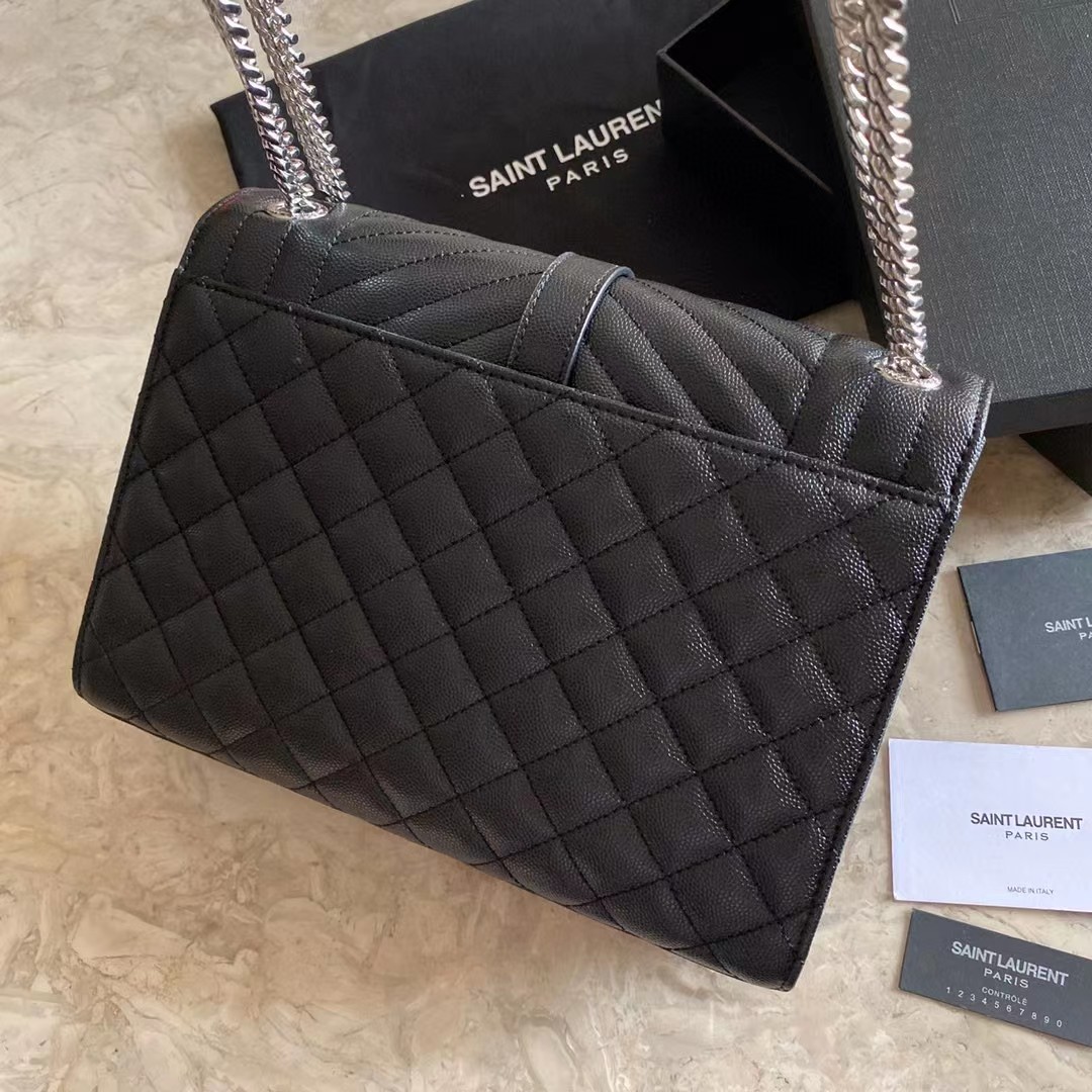 Saint Laurent Envelope Medium Chain Bag In Mix Matelasse Grain De Poudre Embossed Leather - FashionPlug