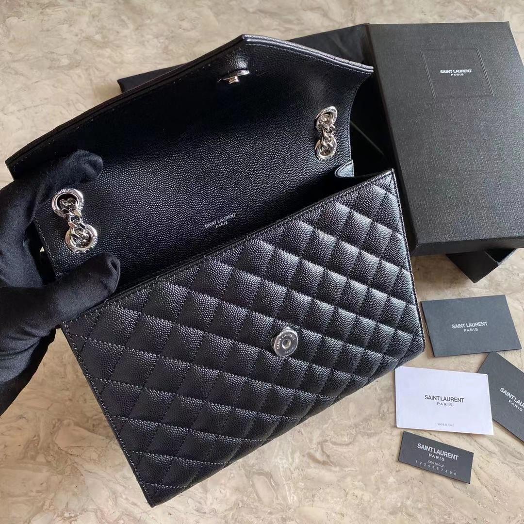 Saint Laurent Envelope Medium Chain Bag In Mix Matelasse Grain De Poudre Embossed Leather - FashionPlug