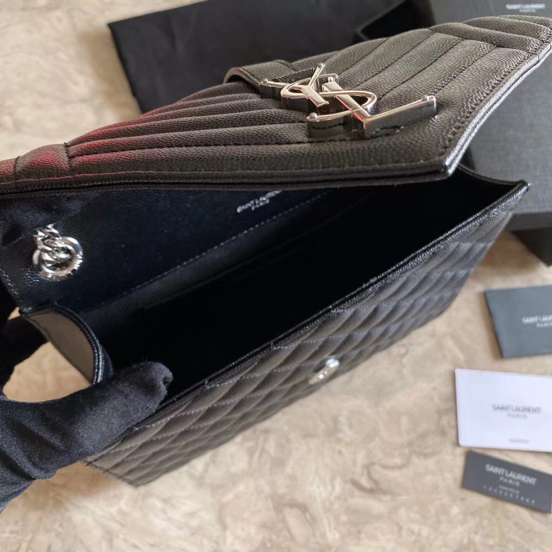 Saint Laurent Envelope Medium Chain Bag In Mix Matelasse Grain De Poudre Embossed Leather - FashionPlug