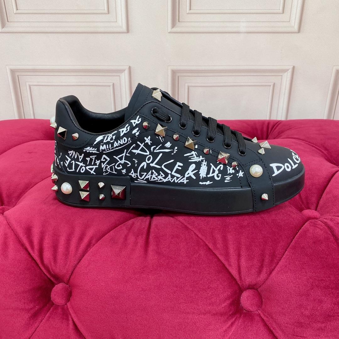 Dolce & Gabbana Calfskin Nappa Portofino Sneakers With Studs - FashionPlug