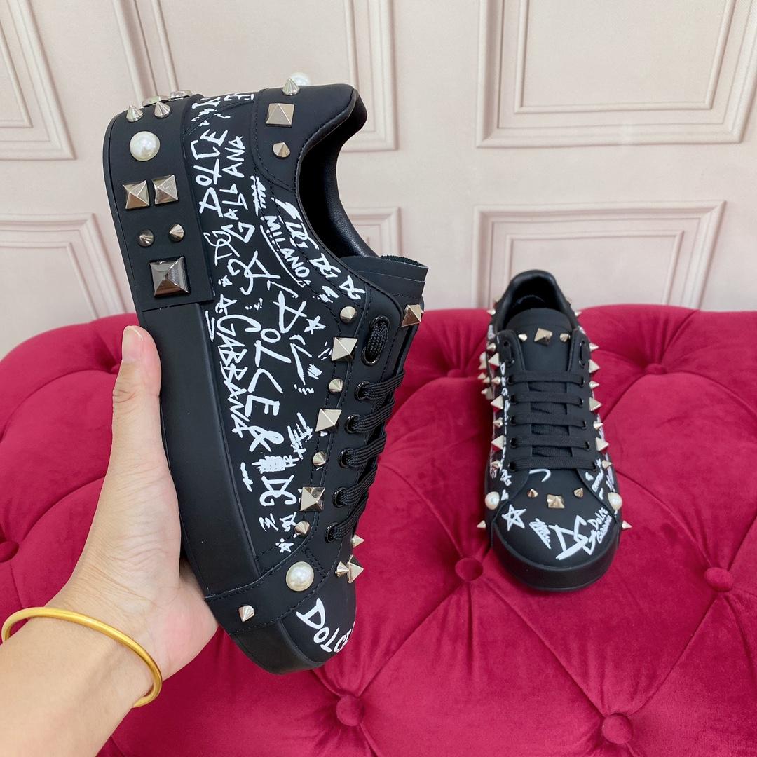 Dolce & Gabbana Calfskin Nappa Portofino Sneakers With Studs - FashionPlug