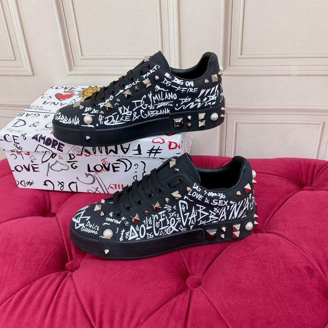 Dolce & Gabbana Calfskin Nappa Portofino Sneakers With Studs - FashionPlug