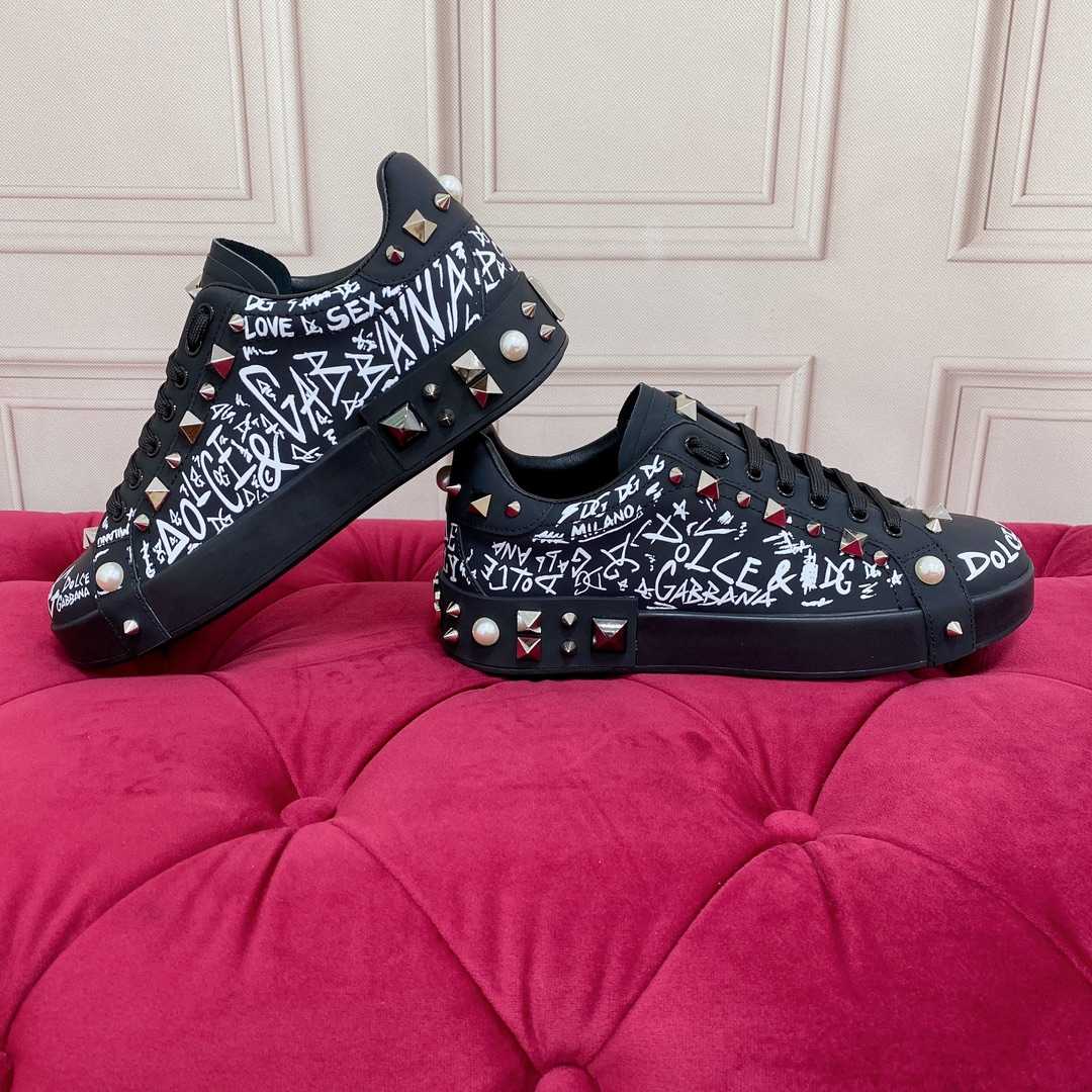 Dolce & Gabbana Calfskin Nappa Portofino Sneakers With Studs - FashionPlug