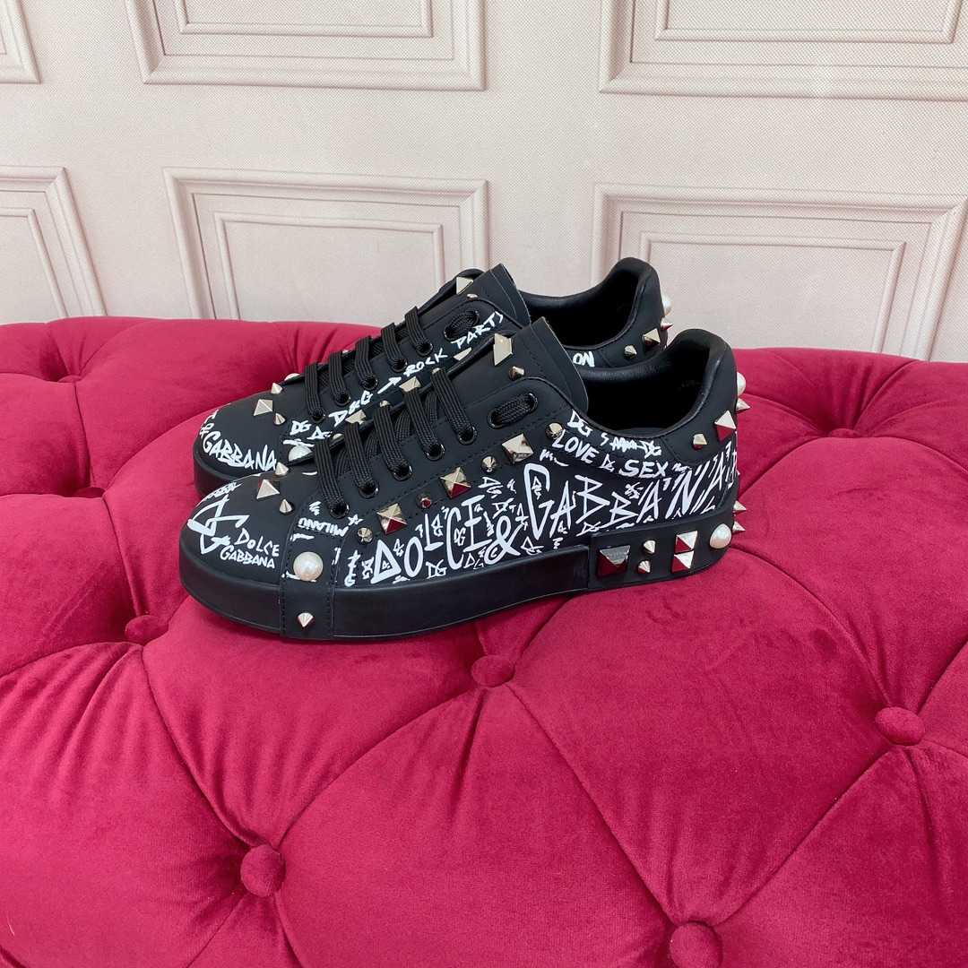 Dolce & Gabbana Calfskin Nappa Portofino Sneakers With Studs - FashionPlug