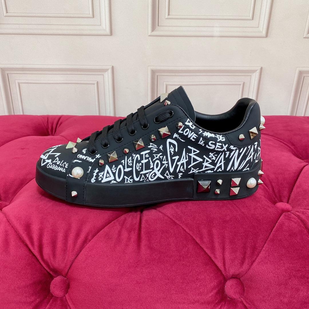Dolce & Gabbana Calfskin Nappa Portofino Sneakers With Studs - FashionPlug