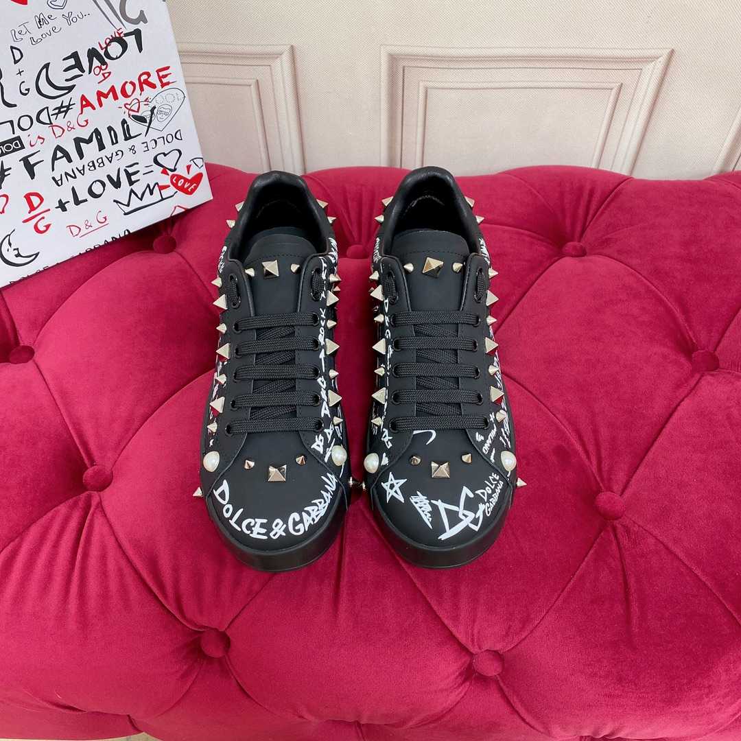 Dolce & Gabbana Calfskin Nappa Portofino Sneakers With Studs - FashionPlug