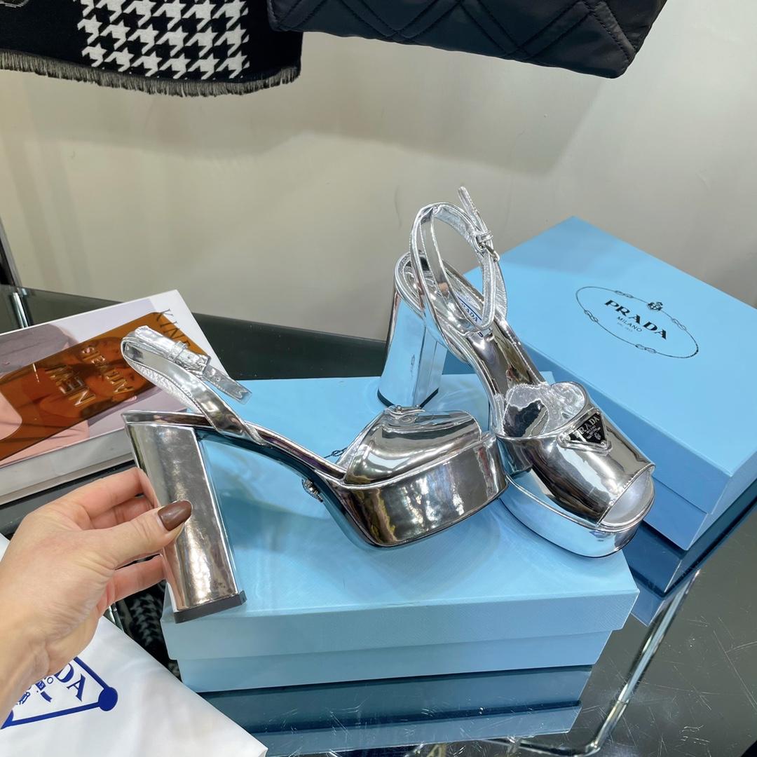 Prada Metallic Leather Platform Sandals - FashionPlug