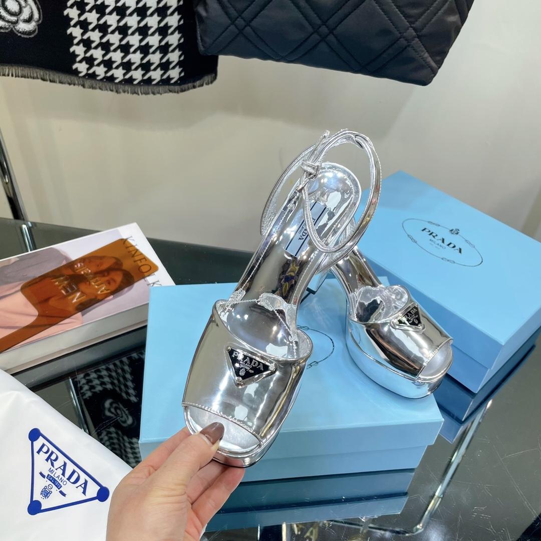 Prada Metallic Leather Platform Sandals - FashionPlug