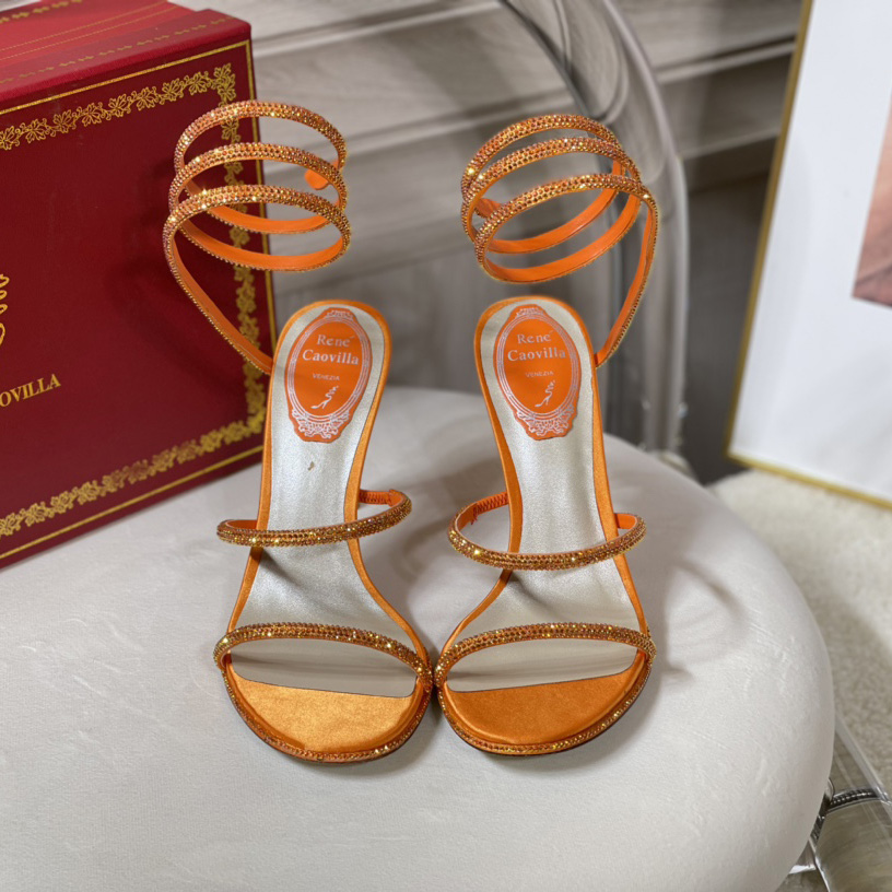 Rene Caovilla Cleo Crystal Orange Sandal - FashionPlug