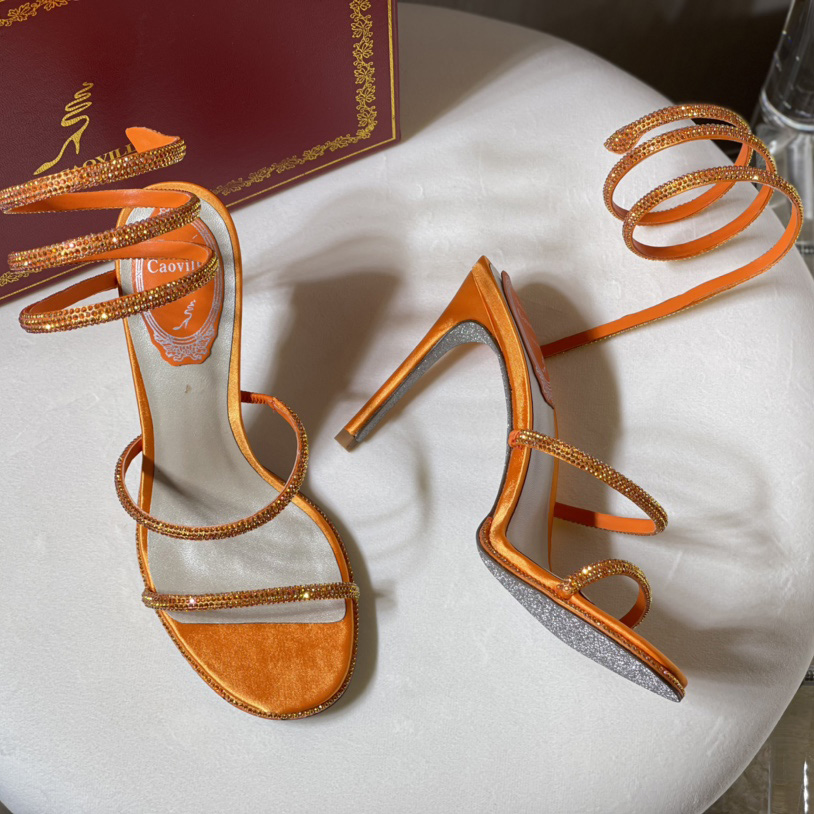 Rene Caovilla Cleo Crystal Orange Sandal - FashionPlug