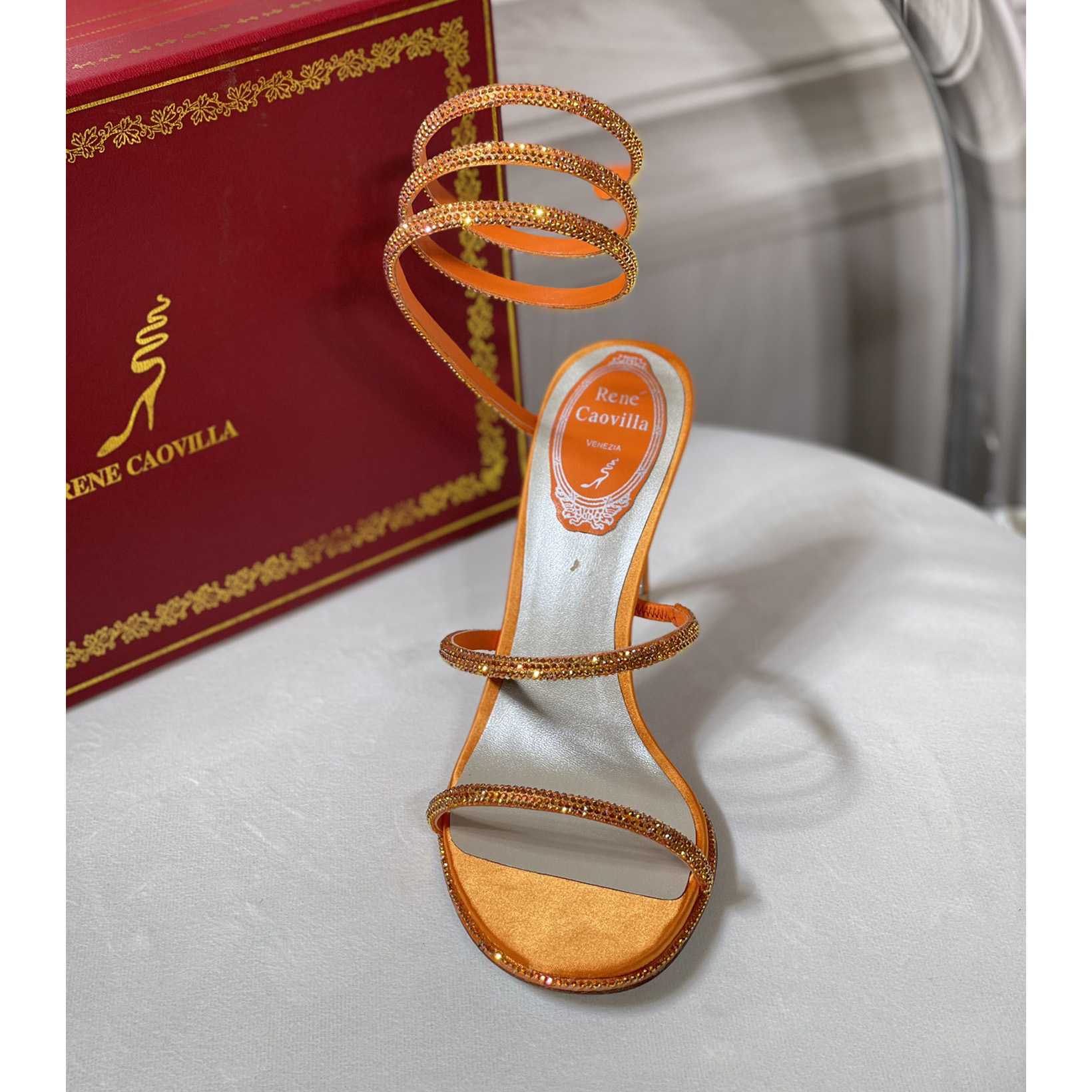 Rene Caovilla Cleo Crystal Orange Sandal - FashionPlug