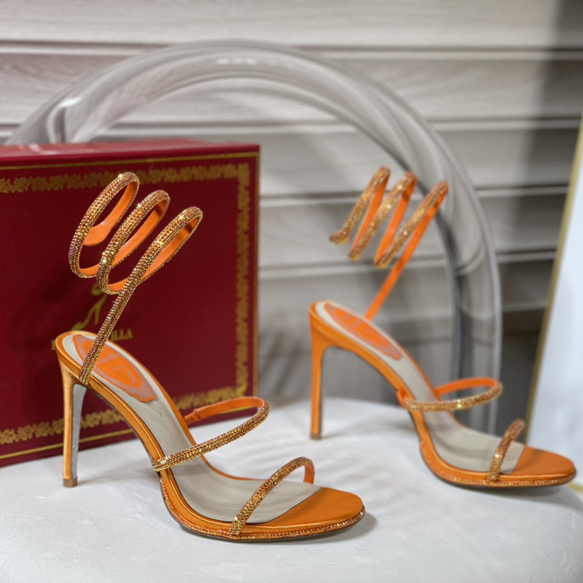 Rene Caovilla Cleo Crystal Orange Sandal - FashionPlug