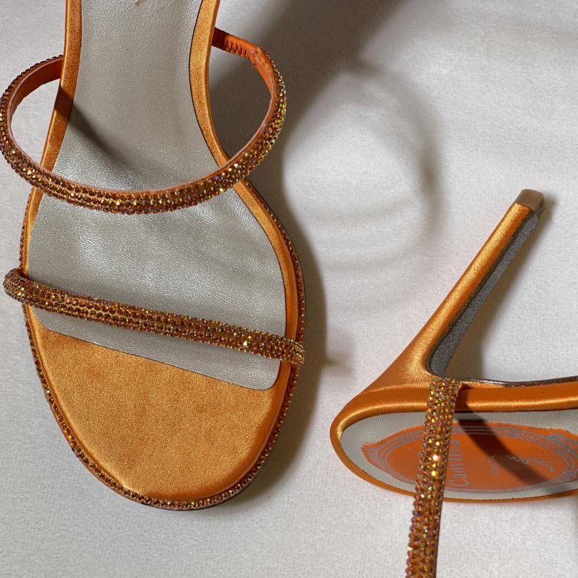 Rene Caovilla Cleo Crystal Orange Sandal - FashionPlug