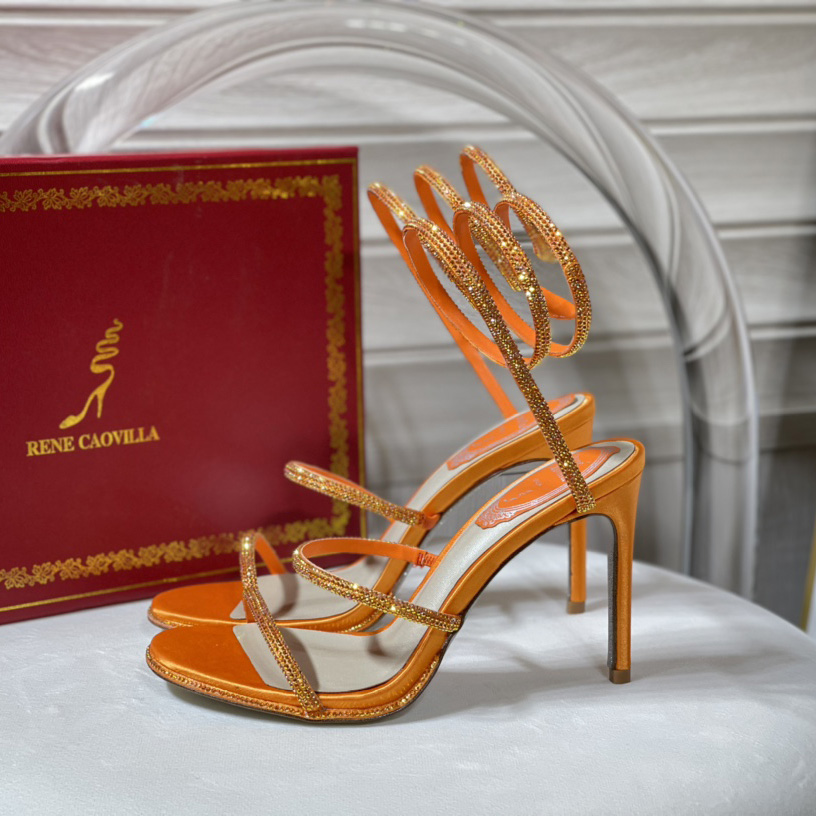 Rene Caovilla Cleo Crystal Orange Sandal - FashionPlug