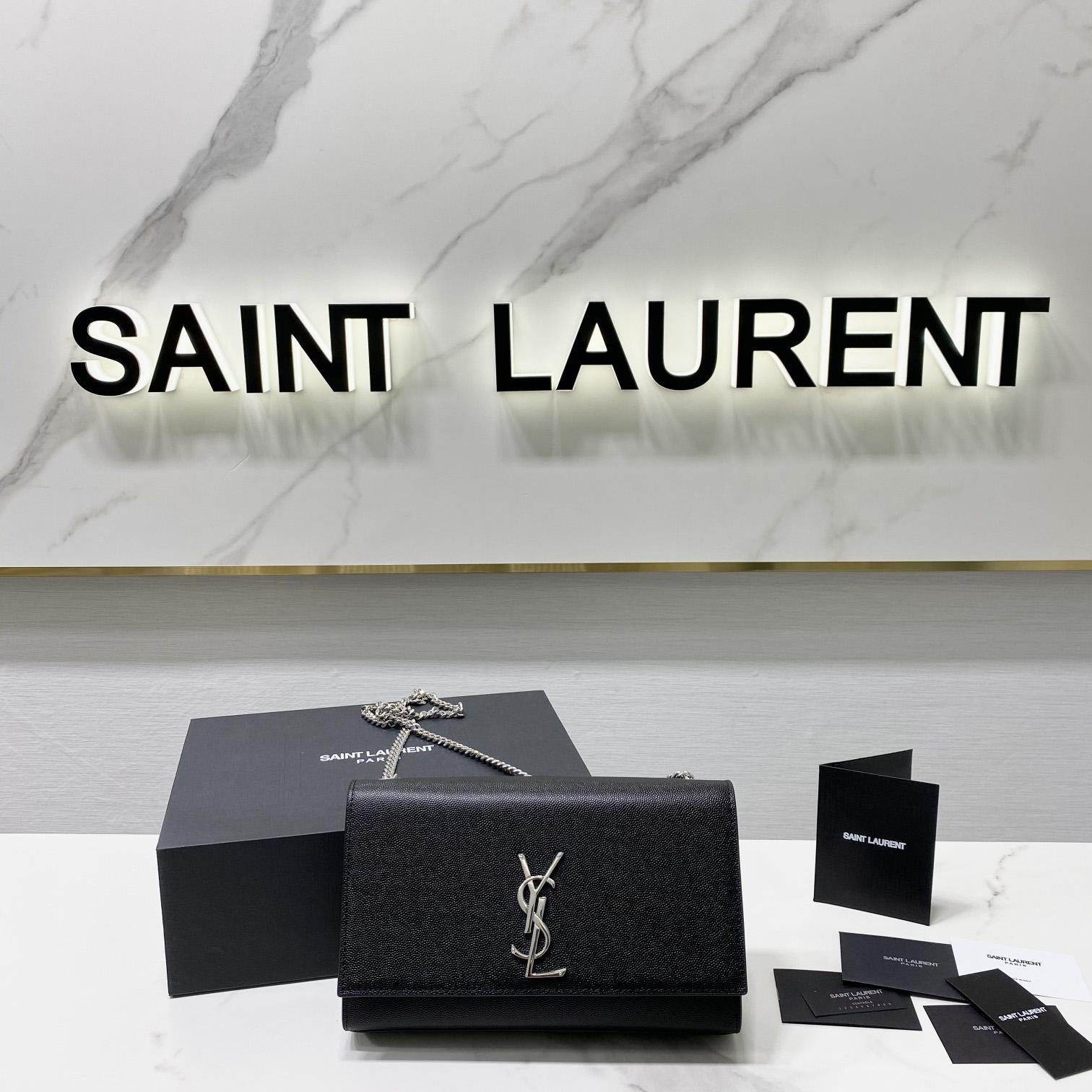 Saint Laurent Kate Medium Chain Bag In Grain De Poudre Embossed Leather - FashionPlug