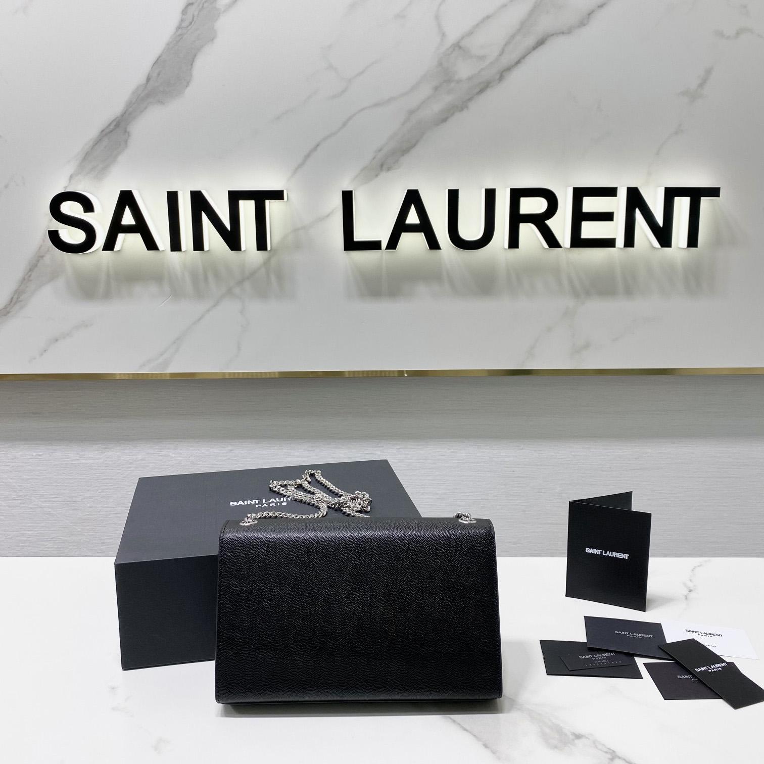 Saint Laurent Kate Medium Chain Bag In Grain De Poudre Embossed Leather - FashionPlug
