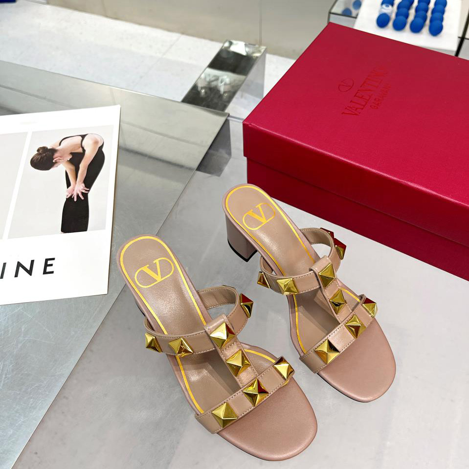 Valenti Roman Stud Calfskin Slide Sandal   60mm - FashionPlug