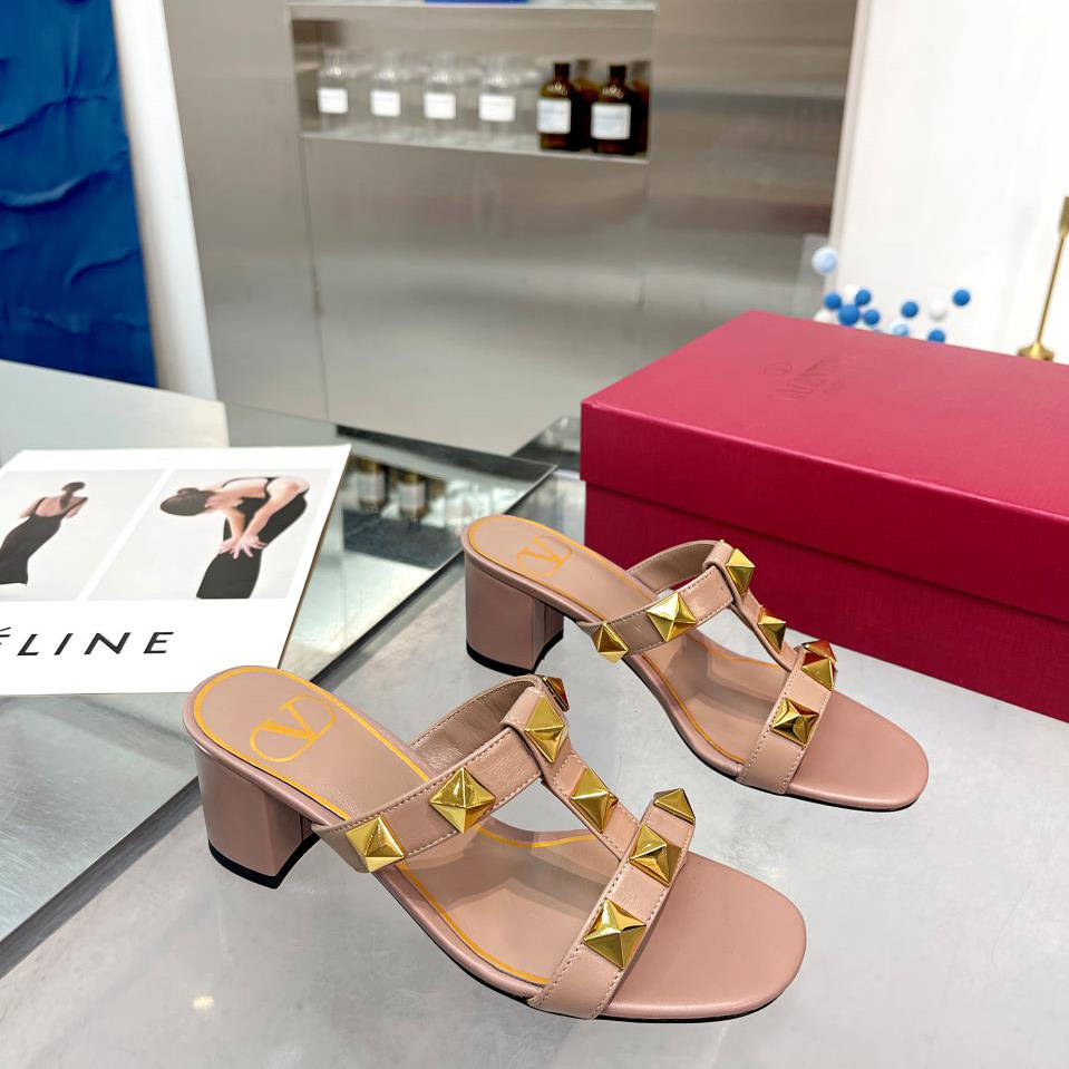 Valenti Roman Stud Calfskin Slide Sandal   60mm - FashionPlug