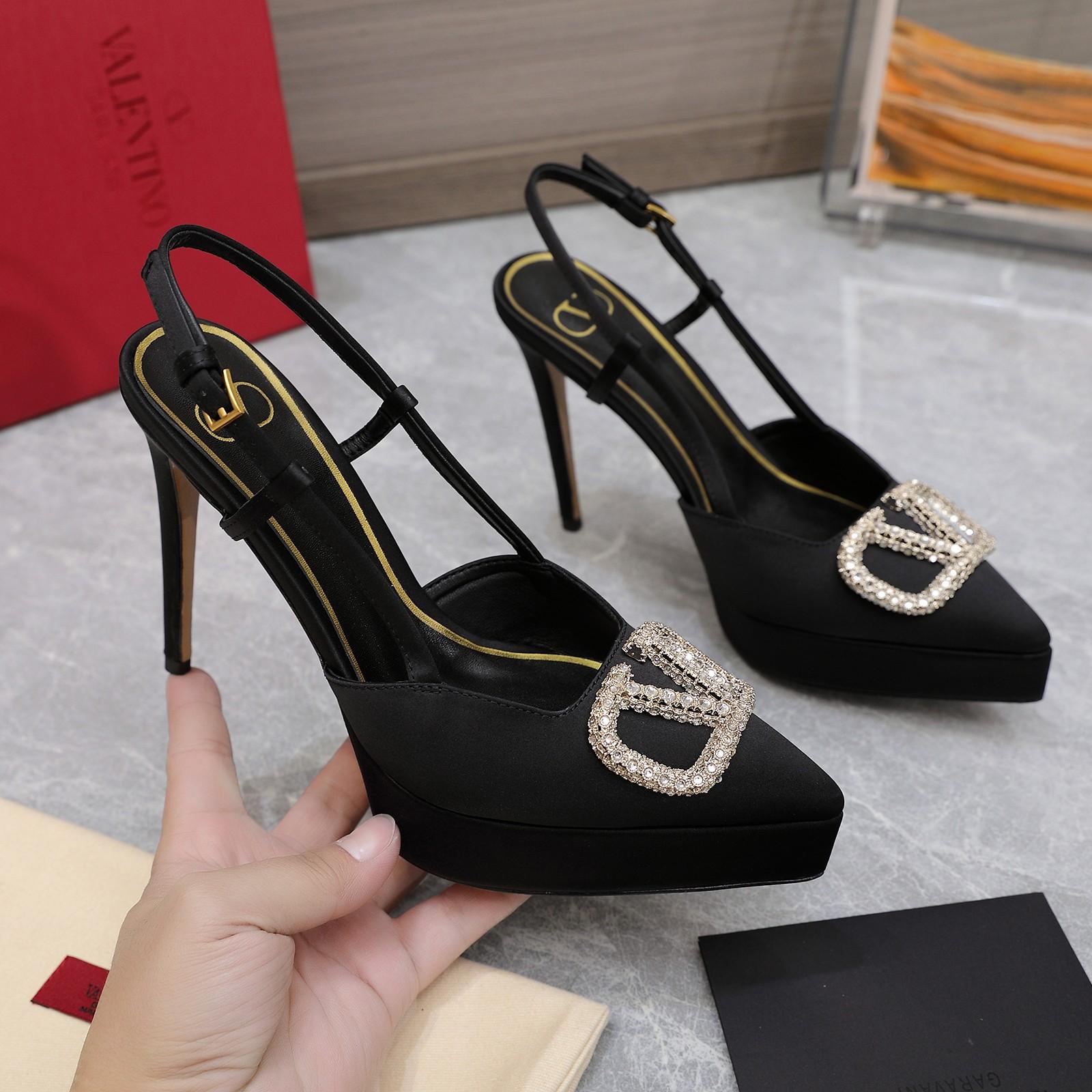 Valenti VLogo Signature Satin Slingback Platform Pumps - FashionPlug