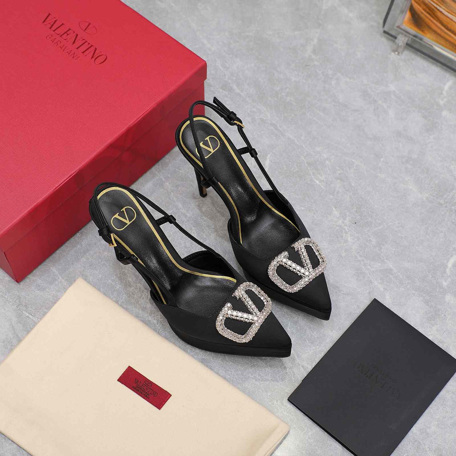 Valenti VLogo Signature Satin Slingback Platform Pumps - FashionPlug