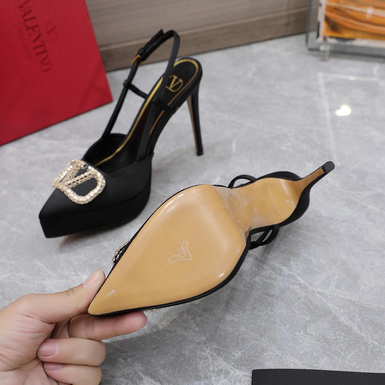 Valenti VLogo Signature Satin Slingback Platform Pumps - FashionPlug