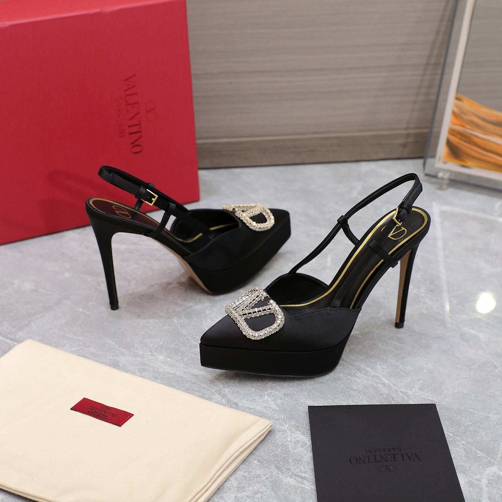 Valenti VLogo Signature Satin Slingback Platform Pumps - FashionPlug