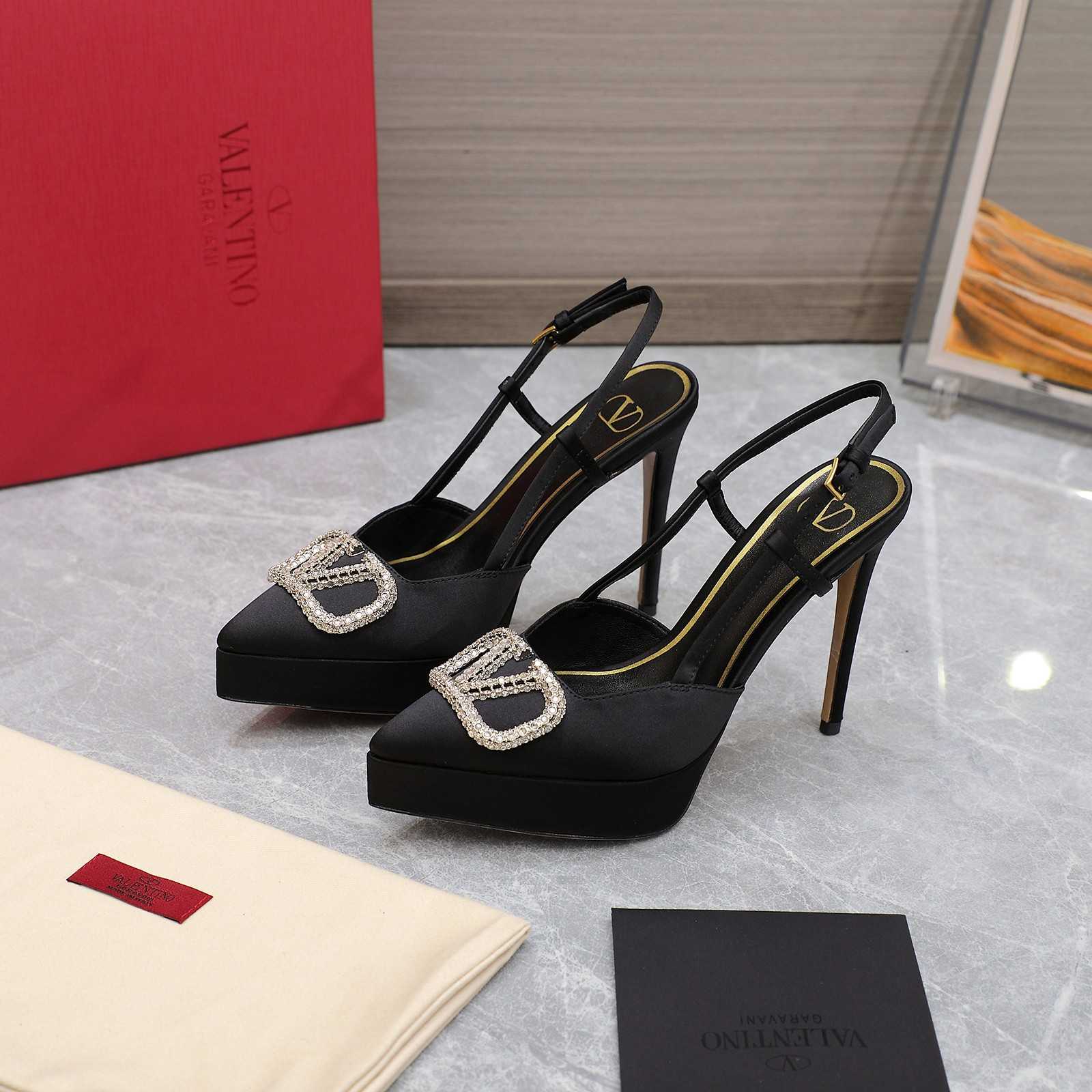 Valenti VLogo Signature Satin Slingback Platform Pumps - FashionPlug