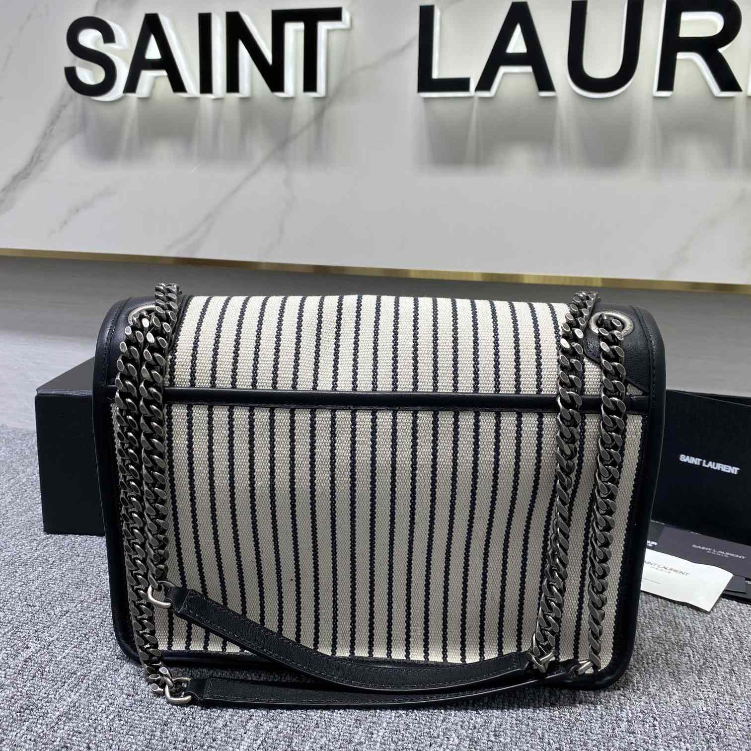 Saint Laurent Women's Niki Medium Striped Canvas Shoulder Bag (28cm) - FashionPlug