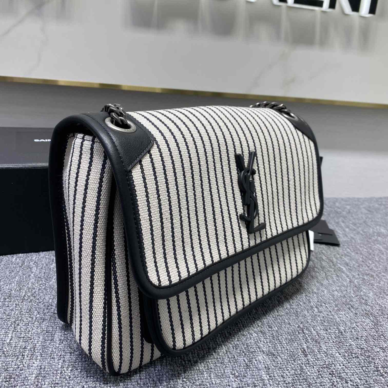 Saint Laurent Women's Niki Medium Striped Canvas Shoulder Bag (28cm) - FashionPlug