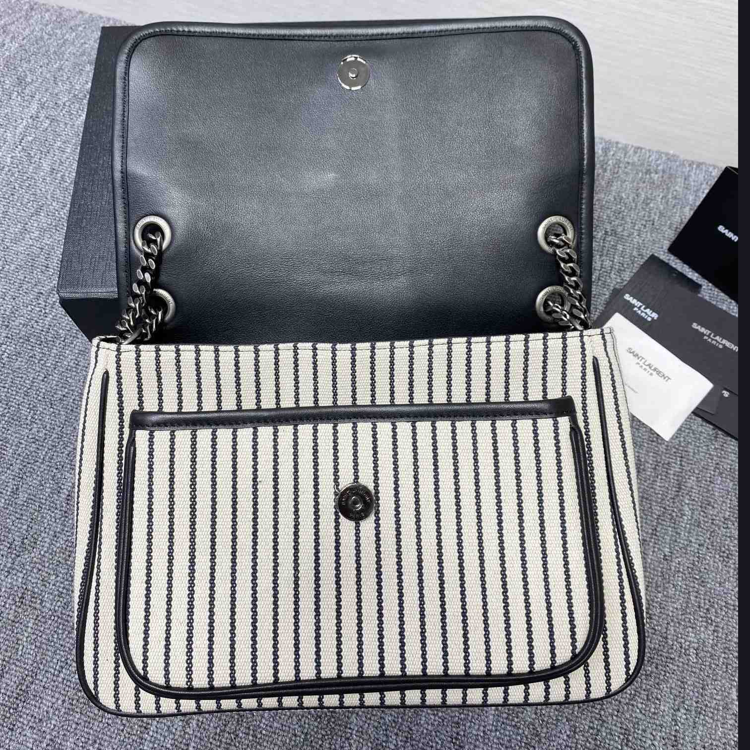 Saint Laurent Women's Niki Medium Striped Canvas Shoulder Bag (28cm) - FashionPlug