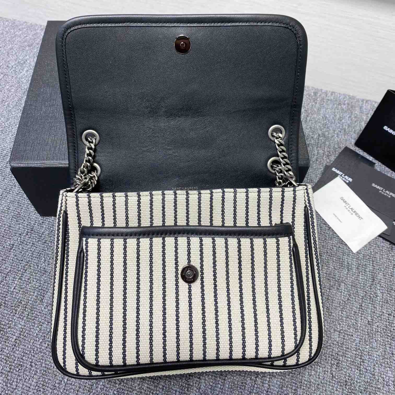 Saint Laurent Women's Niki Small Striped Canvas Shoulder Bag (22cm) - FashionPlug