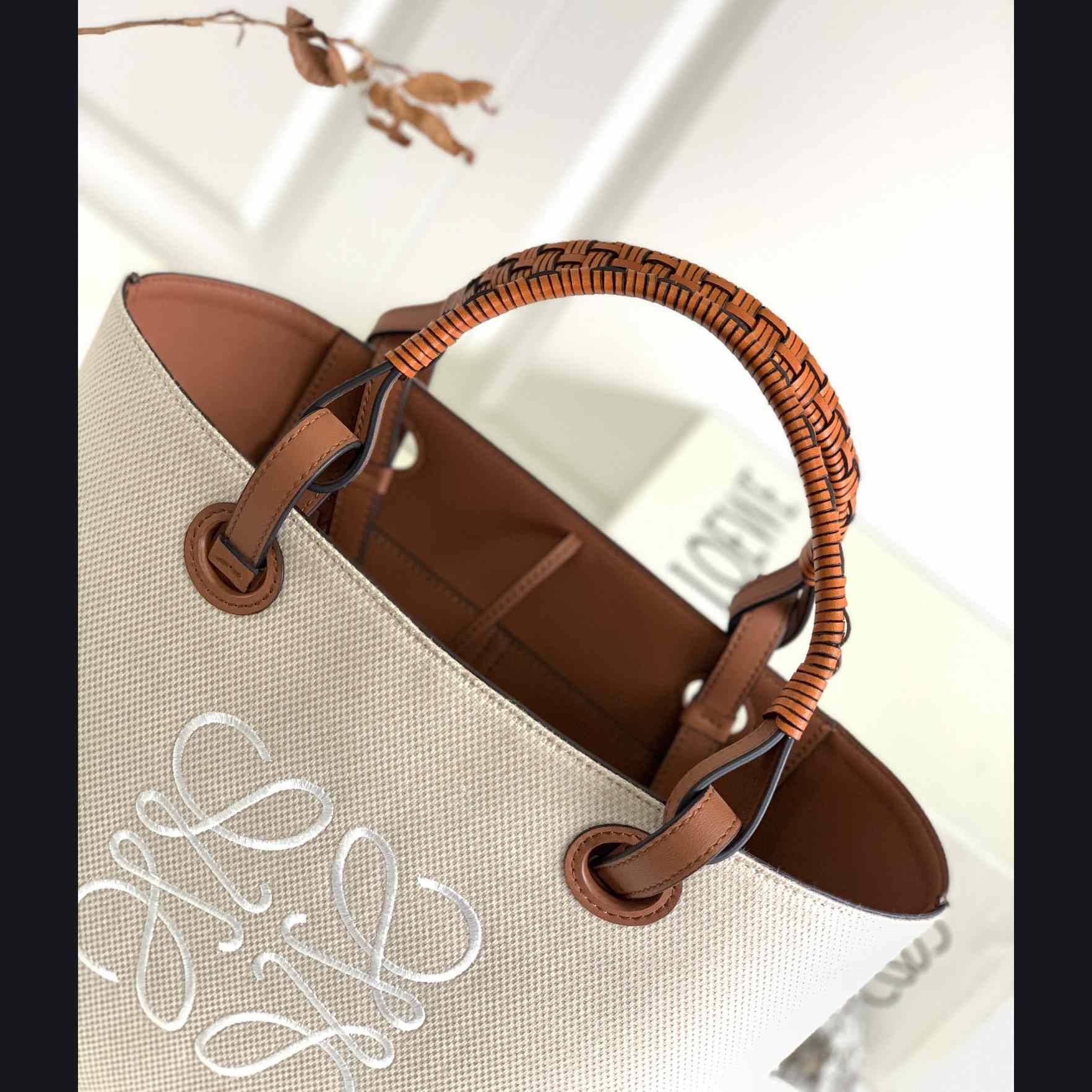 Loewe Small Anagram Tote Bag In Jacquard And Calfskin - FashionPlug