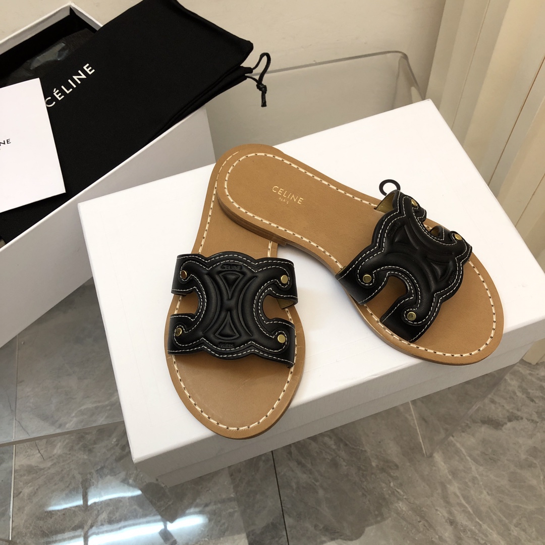 Celine Triomphe Mule In Calfskin - FashionPlug